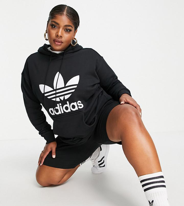 Adidas Originals Plus Adicolor Large Logo Hoodie In Black