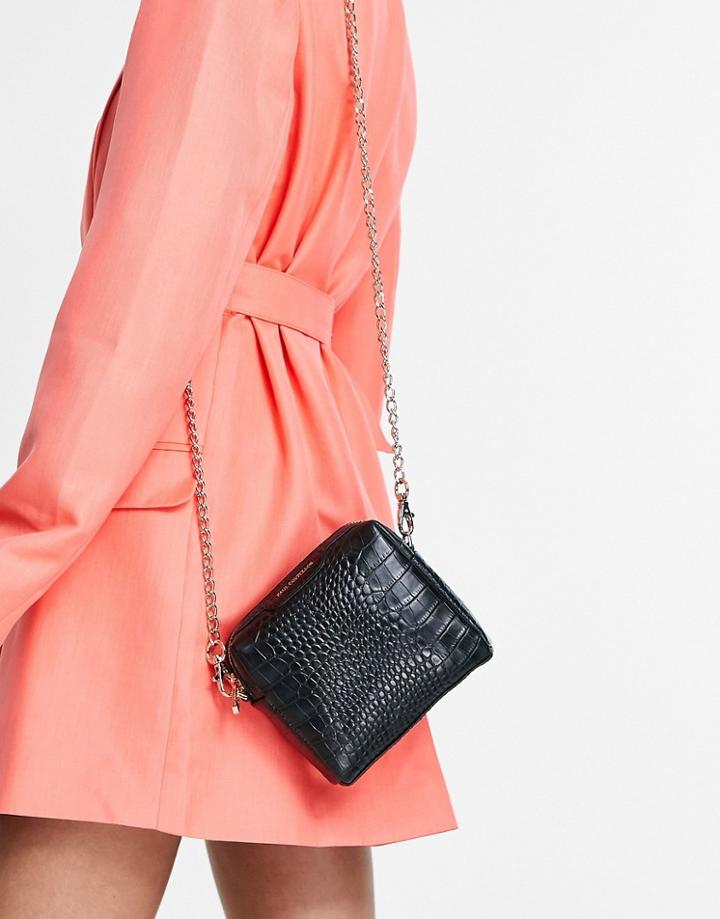 Paul Costelloe Leather Cross Body Chain Strap Bag In Black Croc