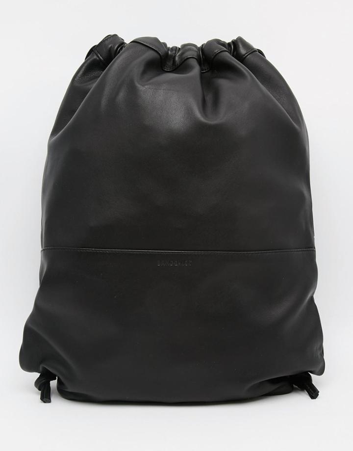 Sandqvist Leather Drawstring Backpack - Black