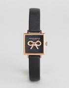 Olivia Burton Ob16vb03 Vintage Bow Square Leather Watch In Black - Black