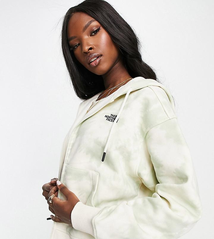 The North Face Essential Full Zip Hoodie In Beige/ White Tie Dye Exclusive At Asos-brown
