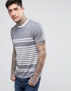 Farah Kintyre T-shirt Rib Placement Stripe Regular Fit In Navy - Navy
