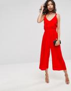 Asos Jumpsuit With Frill And Wide Leg - Red