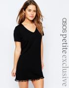 Asos Petite Pom Pom Tshirt Dress - Black