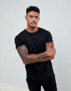 River Island Roll Sleeve T-shirt With Pocket In Black - Black