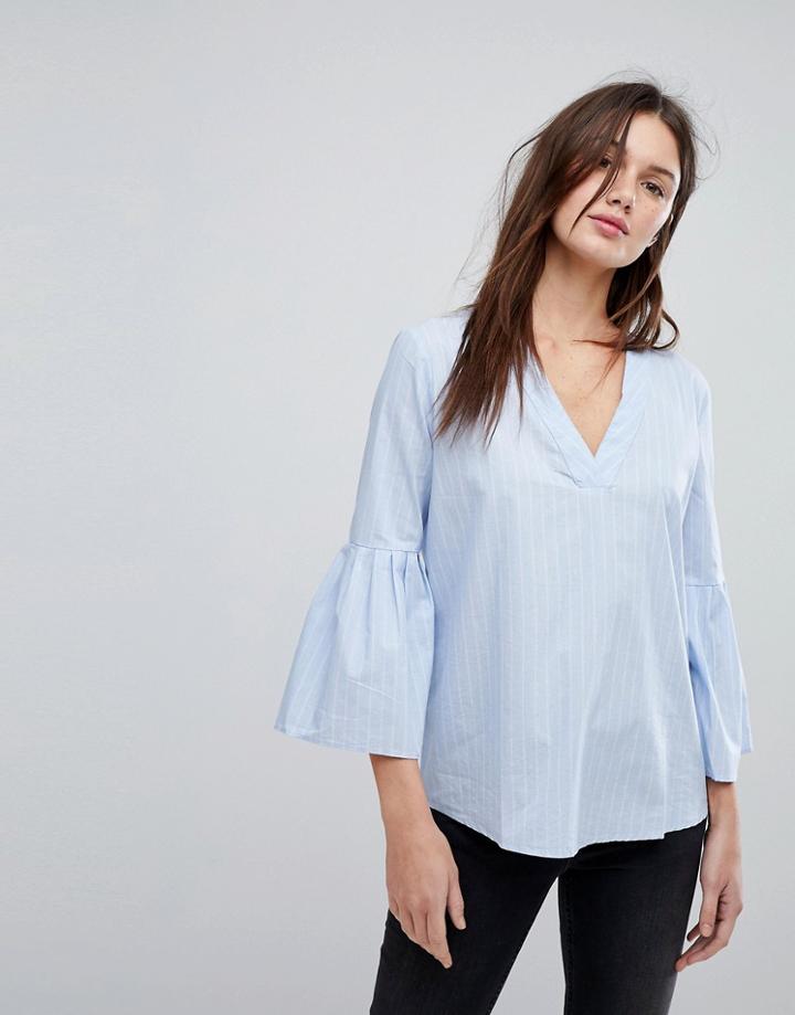 Jdy V-neck Trumpet Sleeve Top - Blue