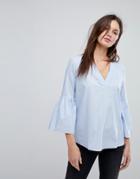 Jdy V-neck Trumpet Sleeve Top - Blue