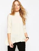 Asos Asymmetric Hem High Neck Top - Cream