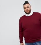 Asos Plus Crew Neck Cotton Sweater In Burgundy - Red
