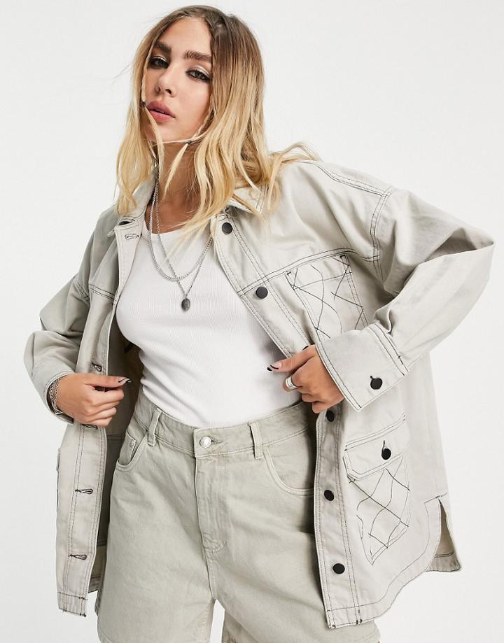 Topshop Lightweight Jacket With Quilt Detail - Part Of A Set-neutral
