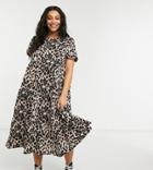 Asos Design Curve Midi Tiered Smock Dress In Leopard Print-multi