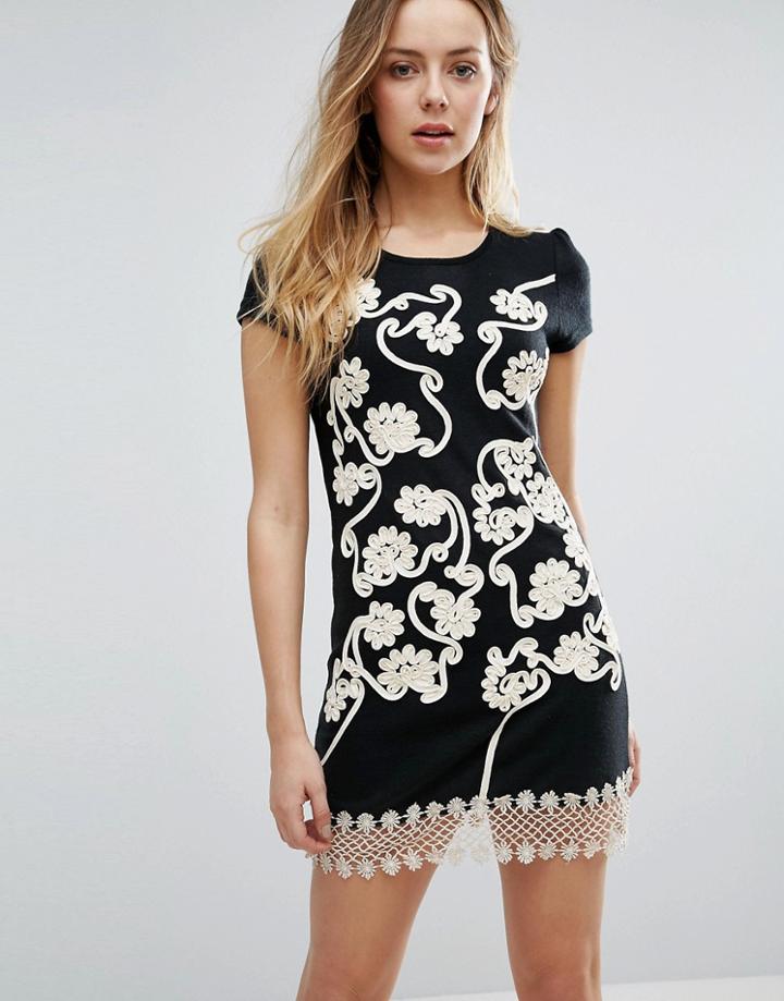 Jasmine Crochet Floral Shift Dress - Black
