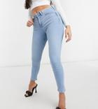 Asos Design Petite High Rise Ridley 'skinny' Jeans In Stonewash-blue