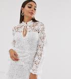 Missguided Mini Dress With Crochet Layer Detail And Tie Front In White