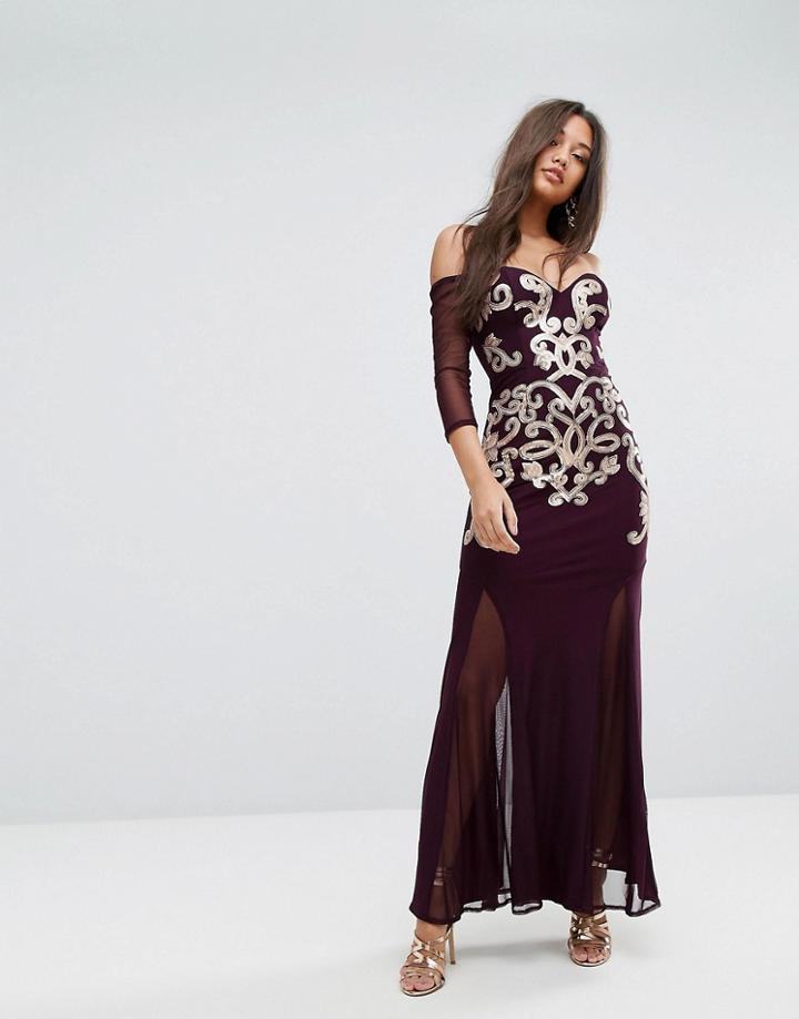 Lipsy Bardot Maxi Dress With Embellished Placement Detail - Black