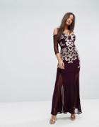 Lipsy Bardot Maxi Dress With Embellished Placement Detail - Black