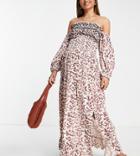 River Island Maternity Leopard Shirred Waist Maxi Beach Skirt In Brown - Part Of A Set