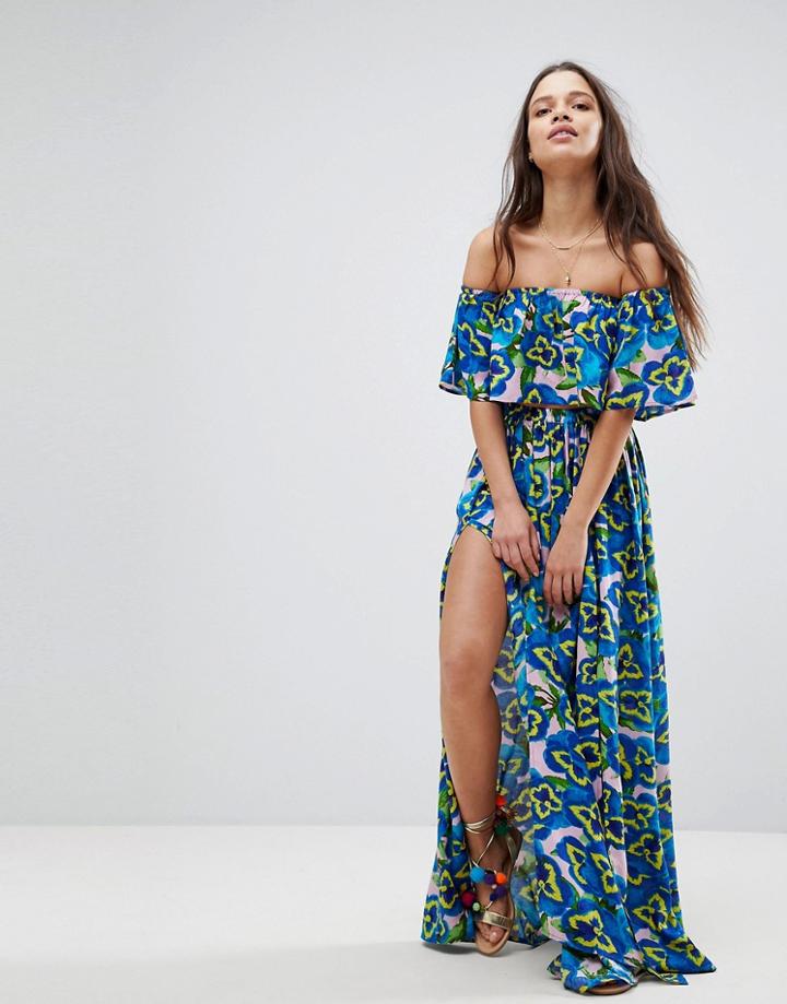 Asos Beach Co Ord Maxi Skirt In Pansy Print - Multi