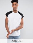 Asos Tall Sleeveless T-shirt With Raw Edge And Contrast Raglan In White/black - White