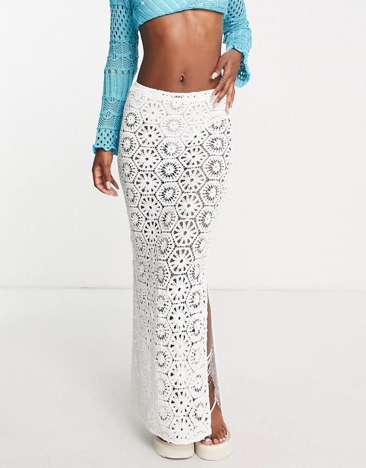 Na-kd X Belen Hostalet Crochet Midi Skirt In White