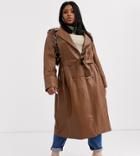 Unique21 Hero Plus Faux Leather Belted Maxi Coat-brown