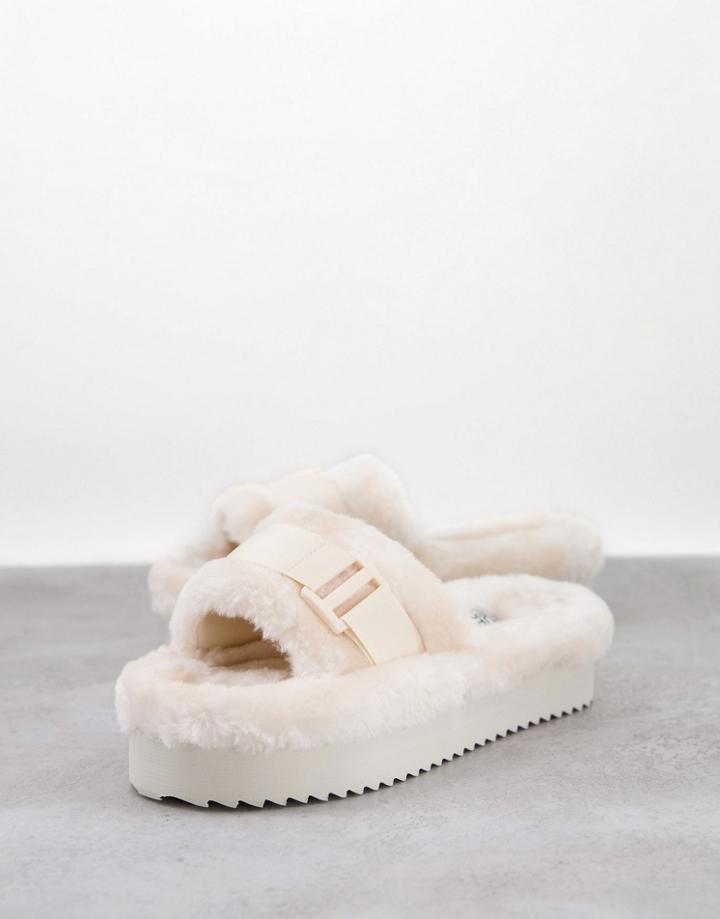 Truffle Collection Flatform Mule Slippers In Cream-white