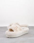 Truffle Collection Flatform Mule Slippers In Cream-white