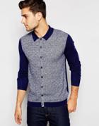 Asos Turtleneck Cardigan In Merino Wool Mix - Navy And Ivory Twist