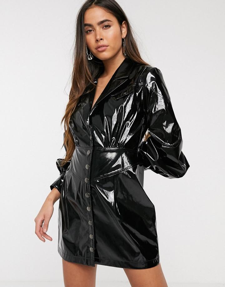 Skylar Rose Mini Dress With Balloon Sleeves In Vinyl-black