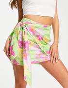 Asos Design Knot Wrap Mini Skirt In Abstract Floral Print-multi
