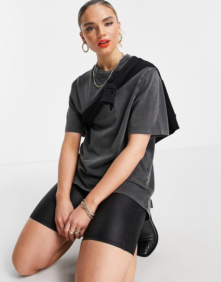 Asos Design Oversized T-shirt With Dipped Hem In Washed Gray-grey