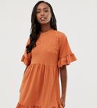 Asos Design Tall Exclusive Mini Frill Sleeve Smock Dress In Sweat - Orange