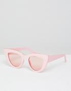 Asos Flat Top Cat Eye Fashion Sunglasses In Pink With Pink Lens - Pink