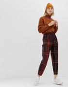 Asos Design Tapered Pants In Wow Colorful Check - Multi