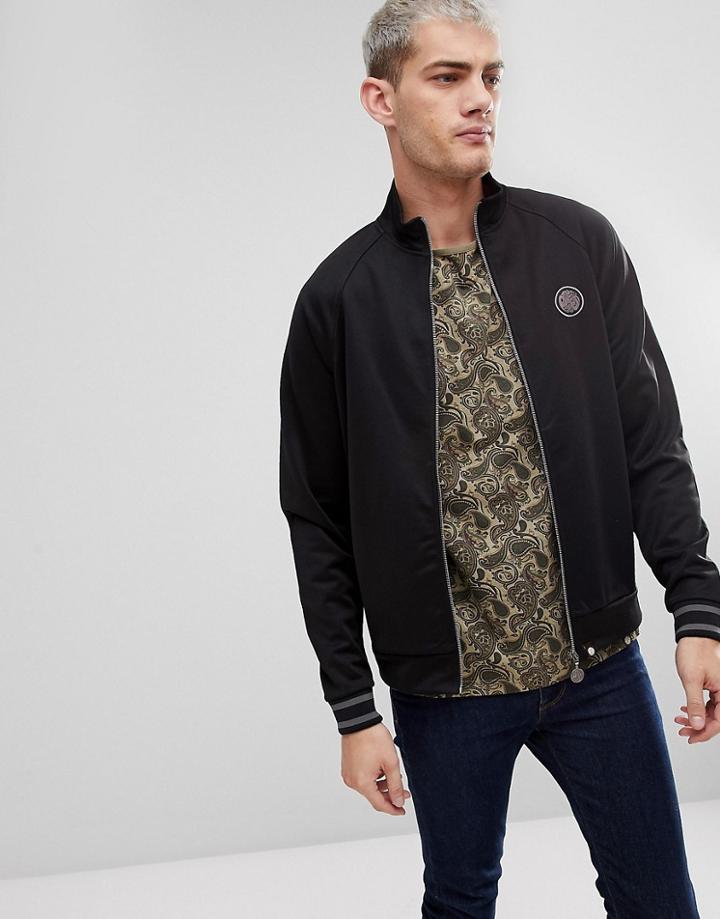 Pretty Green Plain Cuff Tipped Track Jacket In Black - Black