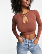 Asos Design Hourglass Long Sleeve Crop Top With Keyhole Cut Out In Toffee-brown