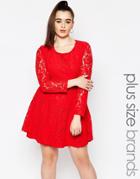 Missguided Plus Lace Skater Dress - Red