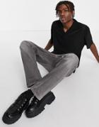 Asos Design Relaxed Polo T-shirt In Textured Black With Revere Collar