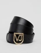 Versace Jeans Belt With Metal Shield Buckle - Black