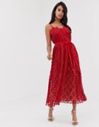 Little Mistress Crochet Detail Strap Midi Dress - Red