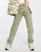 Topshop Dad Cotton Jean In Sage-green