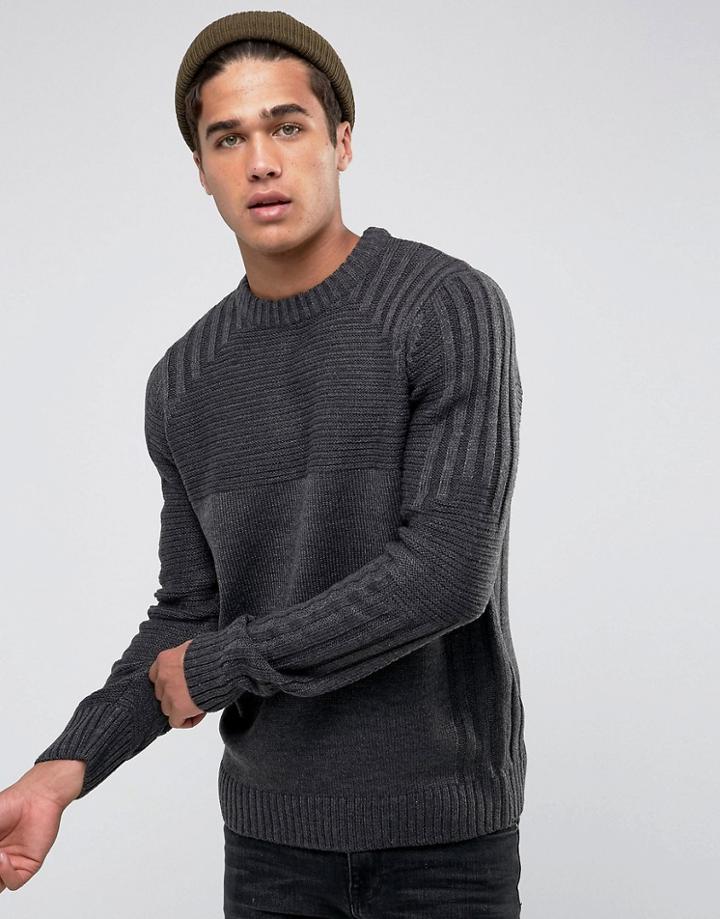 D-struct Ribbed Semi Plain Crew Neck Sweater - Gray