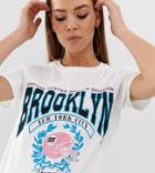 Missguided Brooklyn Slogan T-shirt In White - White