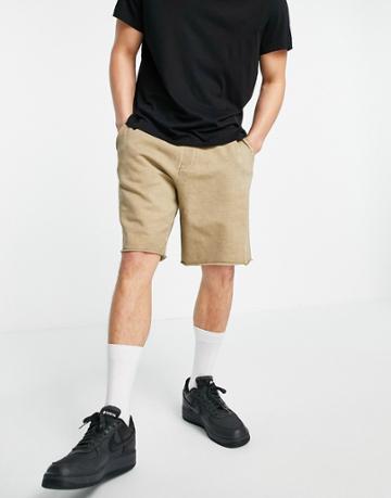 Only & Sons Cotton Washed Jersey Short In Tan - Tan - Part Of A Set-brown