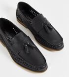 Truffle Collection Wide Fit Faux Leather Woven Tassel Loafers In Black