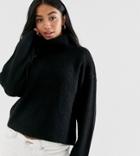 Asos Design Petite Fluffy Sweater With Cowl Neck In Recycled Blend-black