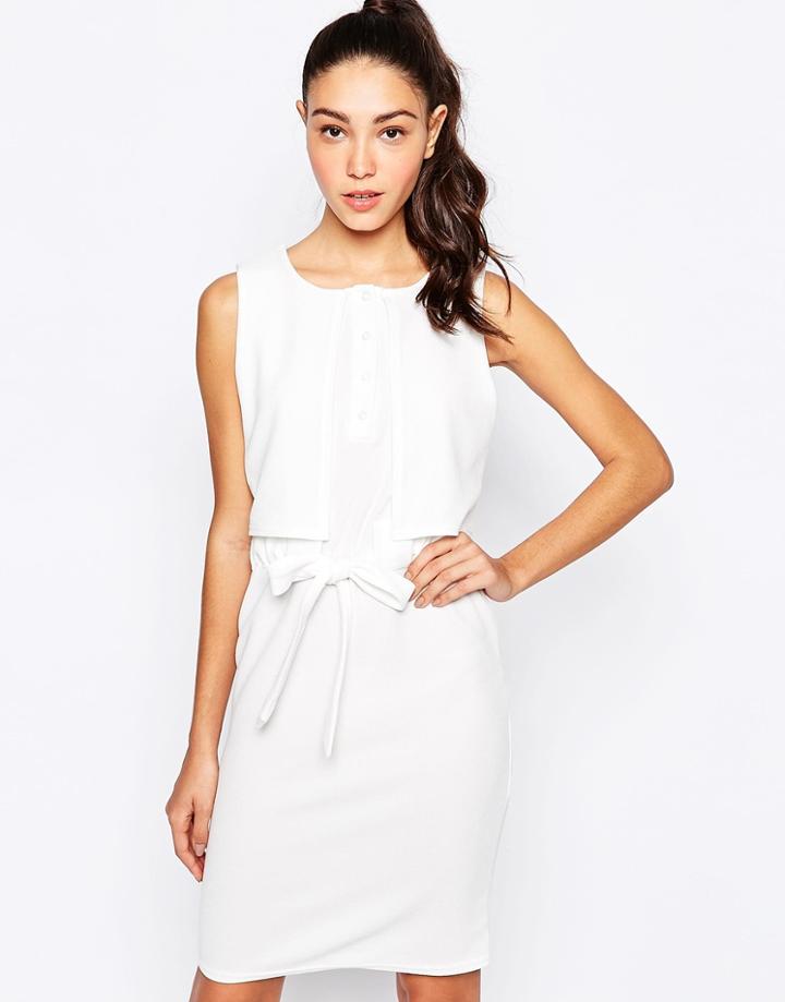 Daisy Street Midi Dress With Tie Waist And Overlay Top - White