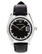 Emporio Armani Tazio Leather Strap Watch Ar6014 - Black