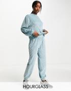 Asos Design Hourglass Oversized Slouchy Tracksuit / Sweatpants In Cord In Algae-blues
