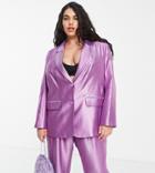 River Island Plus Metallic Oversized Dad Blazer In Purple - Part Of A Set